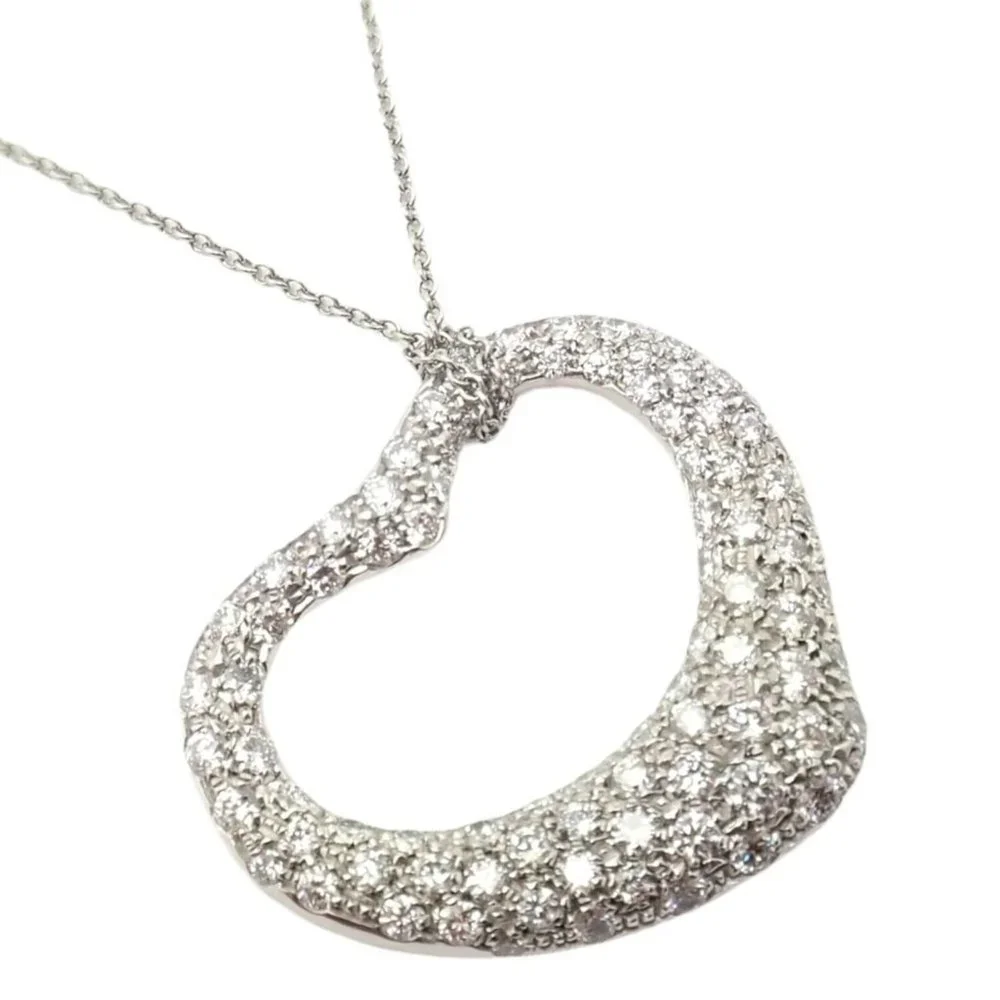 Authentic! Tiffany & Co Elsa Peretti Platinum Diamond Large Open Heart Necklace - Picture 9 of 9